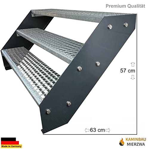 Escalier à limon premium en caillebotis acier robuste galvanisé anthracite