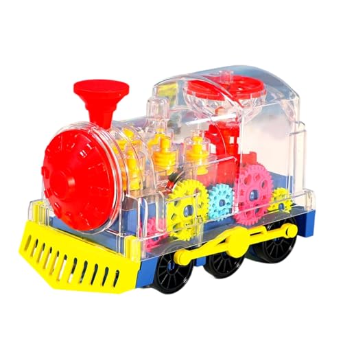 Pocoiau Light Up Train Toy for Toddler Transparent Gear Locomotive with Music and Lights Educational Crawl Learning for Kids Light Up Train