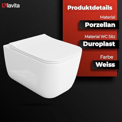 Lavita Duofix Basic Vorwandelement + Wand Tiefspül WC Shak Weiß Spülrandlos + WC Sitz + Bedienplatte Delta 25 Schwarzer Knopf Komplettset Unterputz Spülkasten Toilette Komplett Sett WC – Bild 7