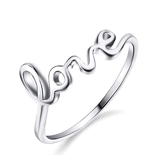 YFN Sterling Silver Simple Love Script Ring Thin Band Promise Ring