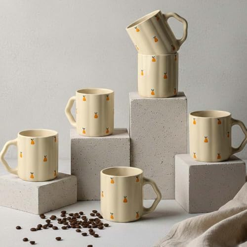 Image of The Earth Store Cream Pear Coffee Mug - 300ML Ceramic Coffee Mugs Set of 6 | Microwave & Dishwasher Safe Mugs for Gift | Home | Office | Restaurant | Daily Use