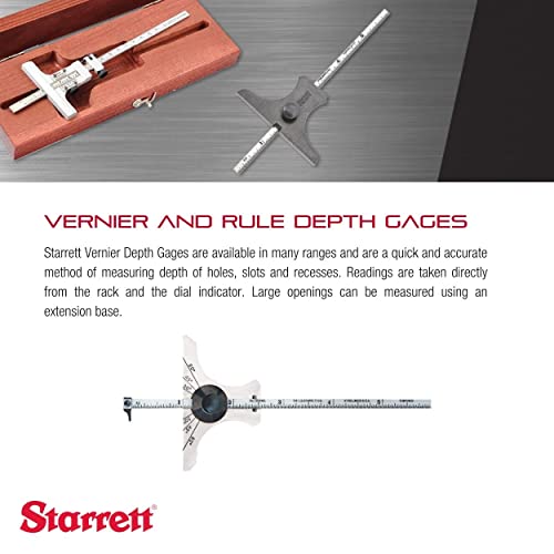 Starrett Rule Depth Gage With Nicely Finished, Hardened Steel Head And An Accurate, Machine Divided, Tempered Steel Rule - 0-6" Range, 32Nds, 64Ths Graduations - 237 #TOP2