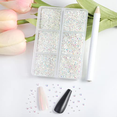 Beadsland 7200 Pcs Flatback Rhinestones for Nails,Transparent Round Small Crystal Glass Rhinestones Gems for Crafts,Mixed 6 Sizes with Wax Pencil Kit,SS3-SS10,Transparent AB - Image 3