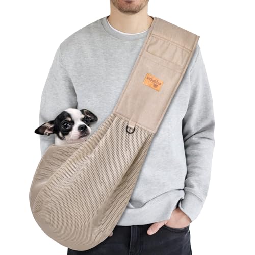 vrbabies Dog Sling Puppy Carrier with Adjustable Shoulder Strap Safety Belt and Pocket Protective Mesh,Hands-Free Dog Carriers for Small Dogs Cat,Puppy Sling Carrier for Outdoor Travel