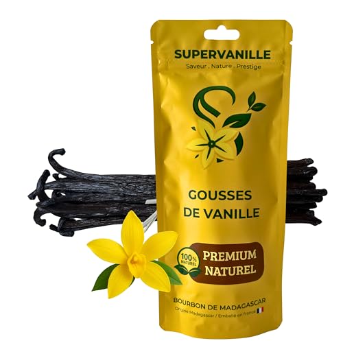 SUPERVANILLE Gousses de Vanille Bourbon de Madagascar |14-15cm | Zip refermable | Naturelle et Souple | parfumées | 10 gousses