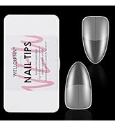 Wellquinn Short Almond Nail Tips with Positioning Line 300PCS Full Cover Soft Gel Nail Tips Acryl...