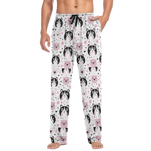 Men’s Pink Panda Bears Pajama Pants with Pockets, Comfortable Lounge Sleep Bottoms#6993