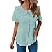 Womens Short Sleeve Shirts Peter Pan Collar Button Down Cotton Blouse Fashion Casual Summer Textured Tops with Pocket Mint Green