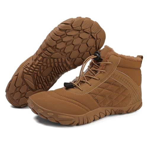 Image of HiGropcore Barefoot Snow Boots for Women Men, Warm Fur Lined Water Repellent Winter Barefoot Shoes, Wide Toe Box Lightweight Outdoor Ankle Boots