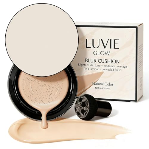 Luvie Glow Foundation Cushion, Luvie Glow Mushroom Head Foundation Cushion, Foundations Makeup with Full Coverage, Moisturising & Long-Lasting, Brightens and Evens Skin Tone for All Skin Types (Warm)