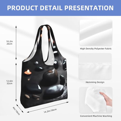 Black Mystery Heart Stone Printed Canvas Bag Women's Fashion Shoulder Tote Bag Lightweight Shopping Bag4