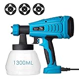 Pistola de Pintura 550W Tilswall de Flujo 1200 ml/min, Pistola para Pintar Pintura de 120 Din/s, con Recipiente de 1300ml y 3 Boquillas(φ1.0mm,φ1.8mm,φ2.6mm) para Pintura y Decoración de Bricolaje