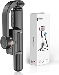 Gimbal Stabilizer for Smartphone with Extendable Selfie Stick and Tripod, 1-Axis Multifunction Remote 360°Automatic Rotation, Auto Balance for iPhone/Android