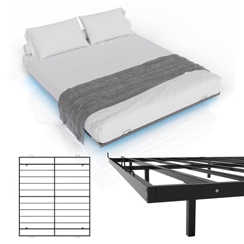 Juskys Metallbett Palamos 180x200 cm mit Lattenrost & LED Beleuchtung - Schwebebett minimalistisch & modern - Jugendbett, Bettgestell, Bett - Schwarz
