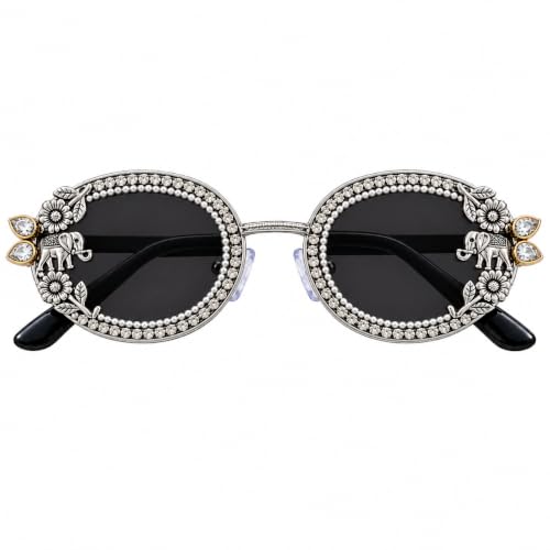 Image of Women's Floral Elephant Embellished Sunglasses for Navratri & Garba