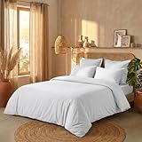 Parure de lit Housse de Couette avec taies d'oreiller 100% Percale de Coton 80 Fils Blanc   240 x 260 cm