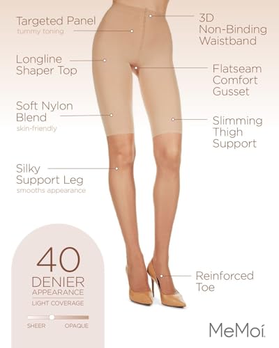 Image of MeMoi Half and Half Support Sheer Tights, Comfortable Compression Control Top Tights for Women