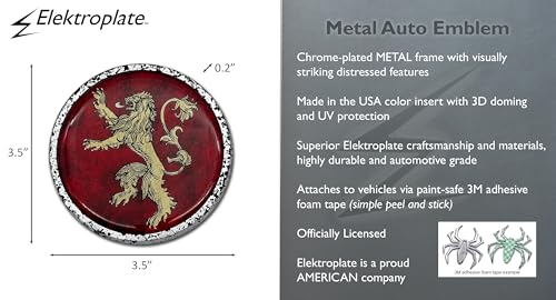 Image of Elektroplate Officially Licensed Game of Thrones House Lannister Sigil Round Distresssed Chrome All Metal Emblem for Cars, Trucks, and All Auto | Universal Fit at 3.5 inch Diameter | Weatherproof