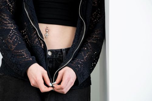 Pierced Owl 14G 316L Surgical Steel Celtic Cross with Paved Gems Dangling Belly Button Ring2