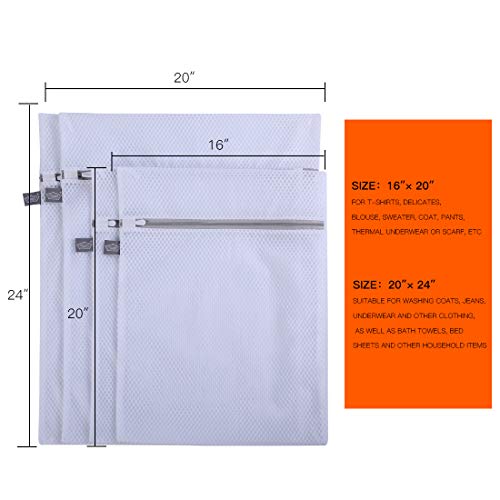 Kimmama Laundry Mesh Wash Bags, Lingerie Bags for Washing Delicates, Mesh Laundry Bags for Washing Machine, White Net, Grey Zipper, 2XL & 2L