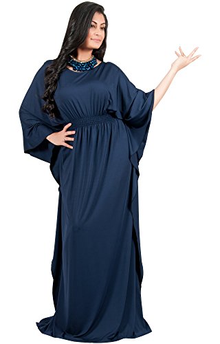 Adelyn and Vivian Plus Size Women's Long Batwing Sleeve Cocktail Evening Casual Kaftan Caftan Formal Floor Length Summer Abaya Moroccan Gown Gowns Maxi Dress Dresses, Dark Navy Blue 3XL 22-24