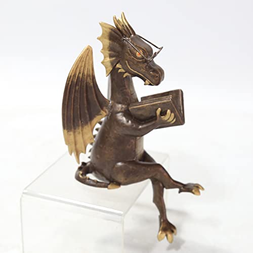 Estatua Dragón Lectura Imitación Bronce Antiguo