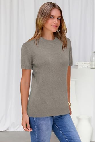 Image of Arach&Cloz Women's Lightweight Wool Blend Short Sleeve Sweater Top Business Casual