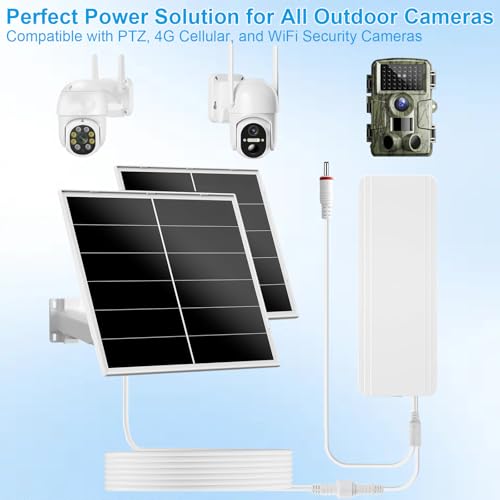 VUEBEE 40W Solar Panel Kit and 30000mAh Battery for PTZ Security Cameras, 5V/12V Adjustable Output, USB-C & DC Plugs, 360° Mount, IP66 Waterproof