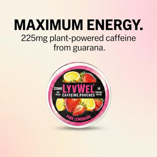 Image of LyvWel 225mg Caffeine Pouches, Guarana-Powered Energy Pouches, Nootropic Pouches, Nicotine Free Pouches & Tobacco-Free, 3-Pack Variety Pack, 42 Pouches