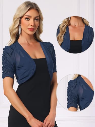 Image of Allegra K Casual Short Sleeve Mesh Sheer Shrug for Women Open Front Cropped Cardigan Bolero