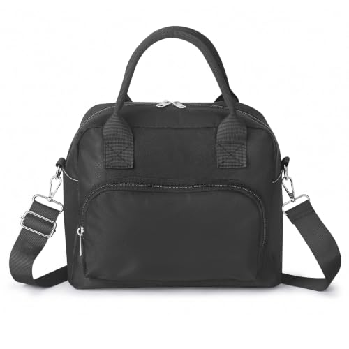 Image of LOVELYWIND Large Insulated Lunch Bag For Women, Black Lunch Box 12L | Large Shoulder Strap Lunch Tote With Insulated Lining; Stylish Look For Work, School, Picnic, And Organized Meals.