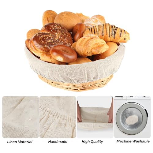 6 Stuks Linnen Inzet voor Rijsmandje, Linnen Inzet voor Brood Rijsmandje Doek, Linnen Doek voor Rijsmandjes, Ronde/Ovale Gisting Mand Linnen Liner Bakken Deeg Mand Gisting Mand Linnen (25cm) - Afbeelding 3