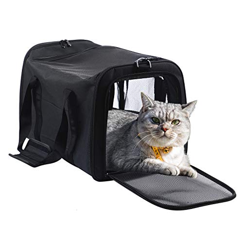 Pet Carrier Soft-Sided Pet Travel Carrier for Dogs and Cats, Airline Approved Medium Small Cats Carrier, Small Dog Carrier, with Woolen Mat Inside, Mesh Windows Collapsible Portable Pet Travel Carrier