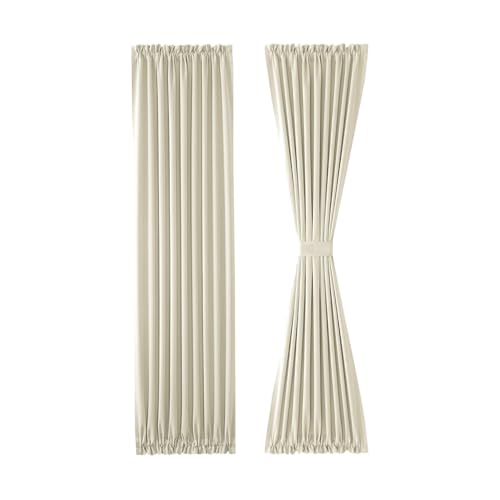 Image of DWCN French Door Curtains - Rod Pocket Thermal Curtain for Doors with Glass Window, Kitchen and Patio Doors for Privacy, 36 X 72 Inches Long, 1 Curtain Panel with Tieback,Light Beige