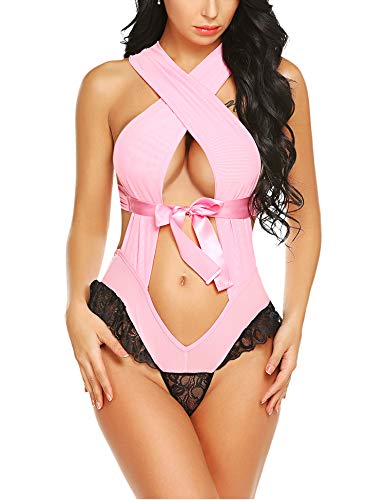 ADOME Sexy Lingerie for Women Teddy lingerie One Piece Date Nights Sexy Erotic Lingerie Pink