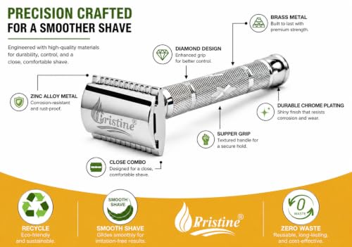 Image of Pristine Double Edge Men Shaving Safety Razor - Chrome PS-15 (Close Comb)