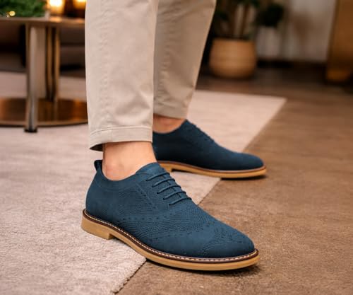 Image of Kraasa Men's Casual Sneaker Lace-Up Oxford Shoes | Breathable Knit Upper | Lightweight & Comfortable | Stylish Brown Sole | Office