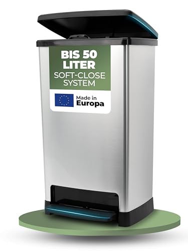 Novaliv Grande poubelle avec couvercle - Poubelle à pédale de 50 l avec système Soft-Close - Stabile et anti-odeurs