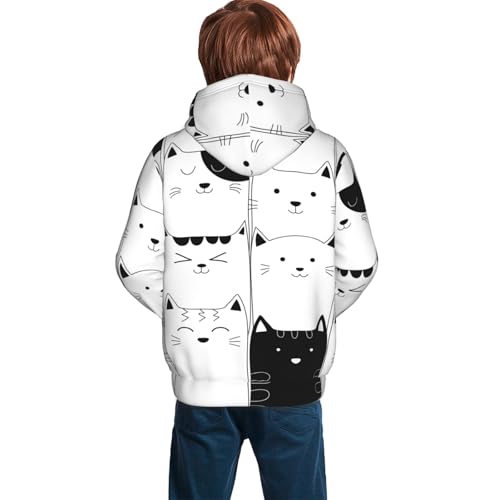 Doodle Cute Cat Kid Hoodies Boys Sweatshirts Girls Pullover with Pocket4