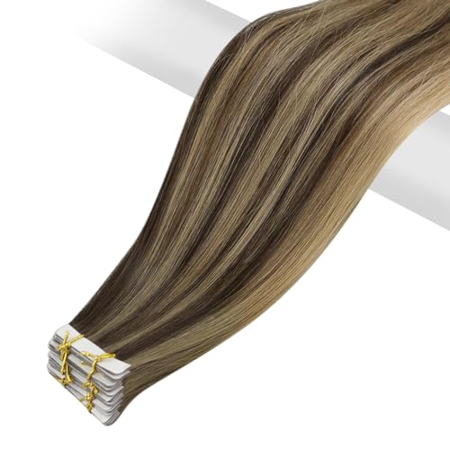 Image of Full Shine Injected Tape In Hair Extensions Human Hair, Brown 24 Inch