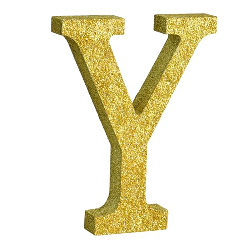 Image of TONIFUL 8 Inch Gold Glitter Letter Y Table Centerpiece A-Z Gold Birthday Party Decorations,Gold Alphabet Y for Birthday,Chrismas,Graduation,Bridal Shower,Wedding,Anniversary Party Supplies