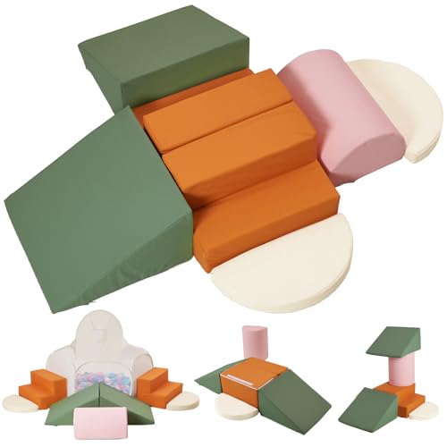 Image of 7 Pieces PU Leather Foam Climbing Blocks with Large Ball Pit,Soft Play Set for Toddlers,Kids Indoor Climbers & Play Structures with Pop Up Foldable Ball Pit,Colorful（Balls Not Included