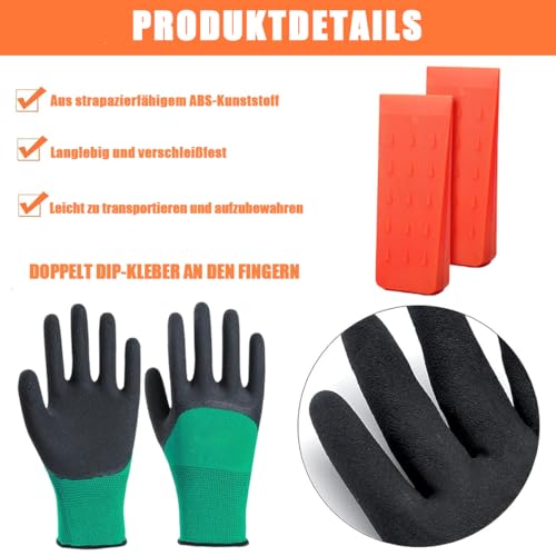 NUWIQ 4 Stück Fällkeil Set - 6 Zoll Rutschfeste Kunststoffkeile mit Handschuhen und Netztasche - Rutschfeste Widerhaken und Struktur für Kontrollierten Fällen Von Bäumen