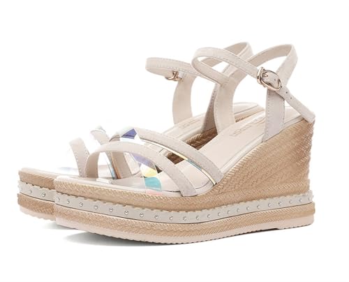 Lace Up Wedge Sandals For Women Fashion Summer Breathable Fish Mouth Slope Sandals Ladies Buckle Strap Platform