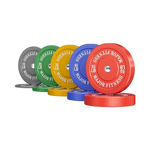 MAJOR FITNESS Low Bounce Bumper Plates Olympic Weight Plates For Strength Training (10LB+25LB+35LB+45LB+55LB)*2