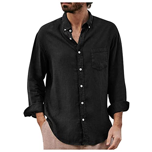 riou Camisas Hombre Tallas Grandes Lino y Algodón Cuello V Slim Fit Camisas Manga Larga Casual...
