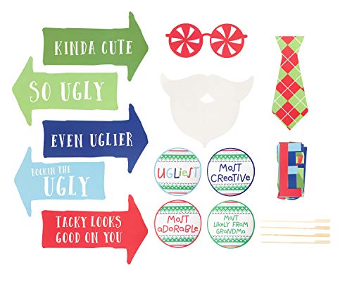 Image of Pearhead Ugly Sweater Party Kit, Christmas Party Kit, Holiday Party Decorations, Ugly Sweater Contest Kit and Holiday Photo Props, Holiday Party Photo Booth Props, Holiday Party Decorations
