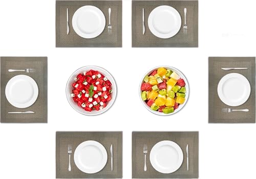 Image of Amazon Brand - Umi PVC Vinyl Box Design Placemat ST0000434 - Heat Resistant, Wipe Clean, Anti-Skid Table Mats for Dining Table, KitchenHome Decor (30x45 CM Brown Set of 6)
