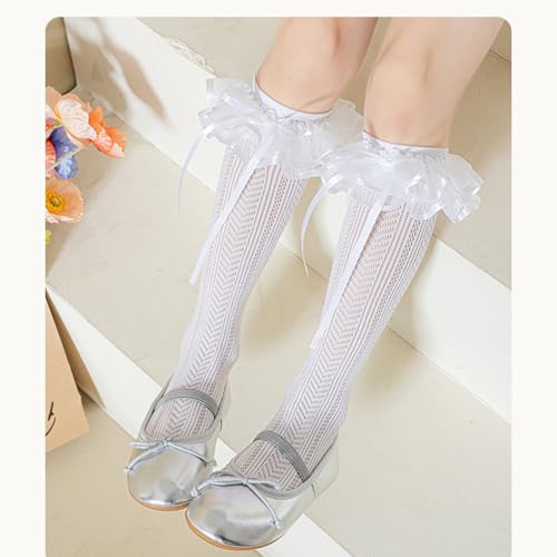 Lace Trimmed Knee Length Socks For Girls Soft Elastic Middle Tube Socks Decorative Ruffle Sweet Dress Accessories Girls' Dres3