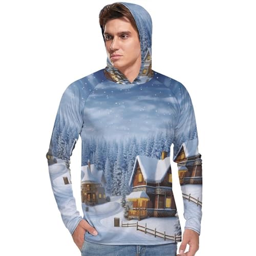 Men's Sun Shirts UPF 50+ Rash Guard Long Sleeve Sun Protection Hoodie Christmas Winter Happy Scene Lightweight Shirt M White2